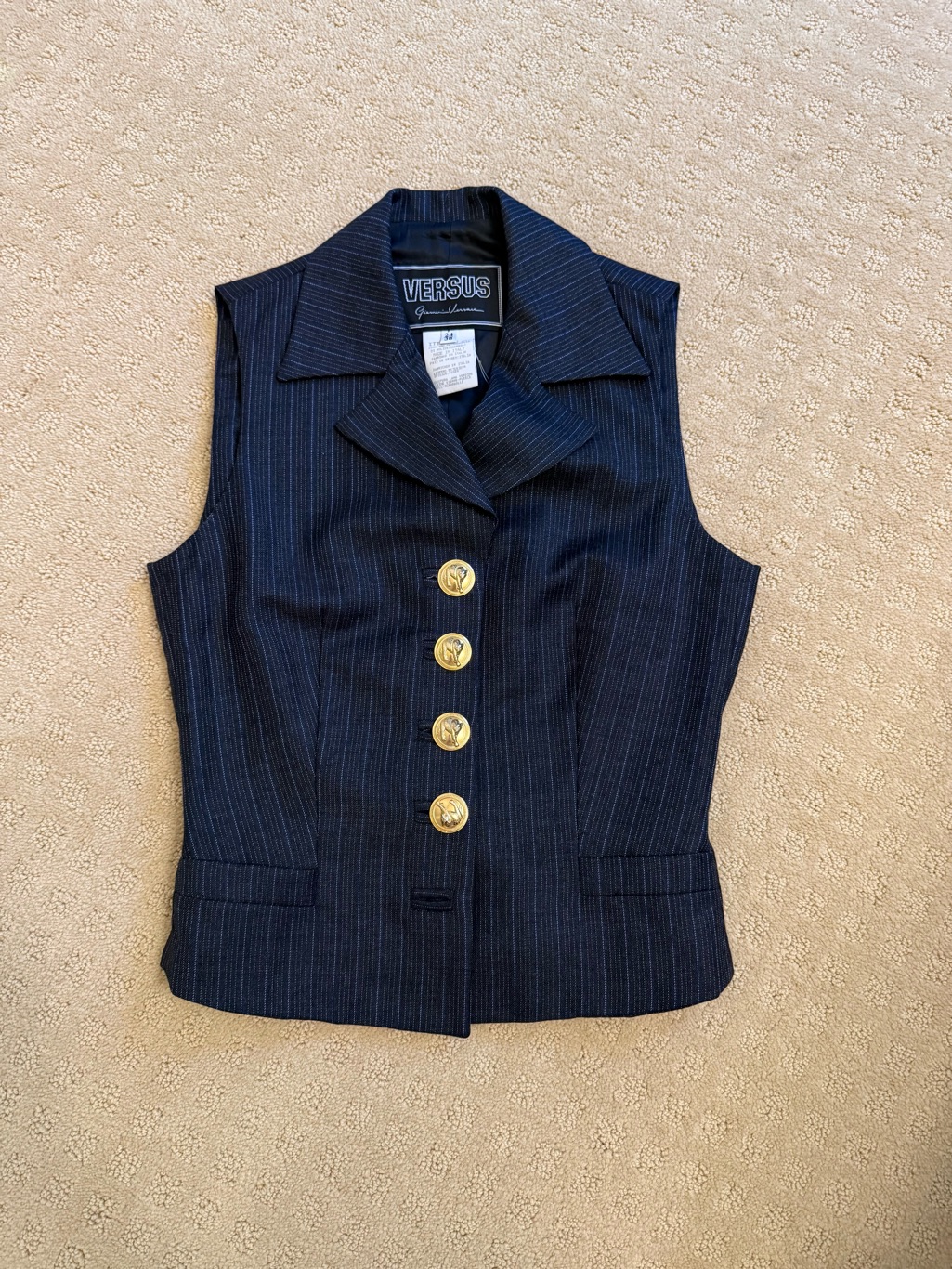 Vintage Versus Versace Pinstripe Tailored Sleeveless Vest With Gold Buttons